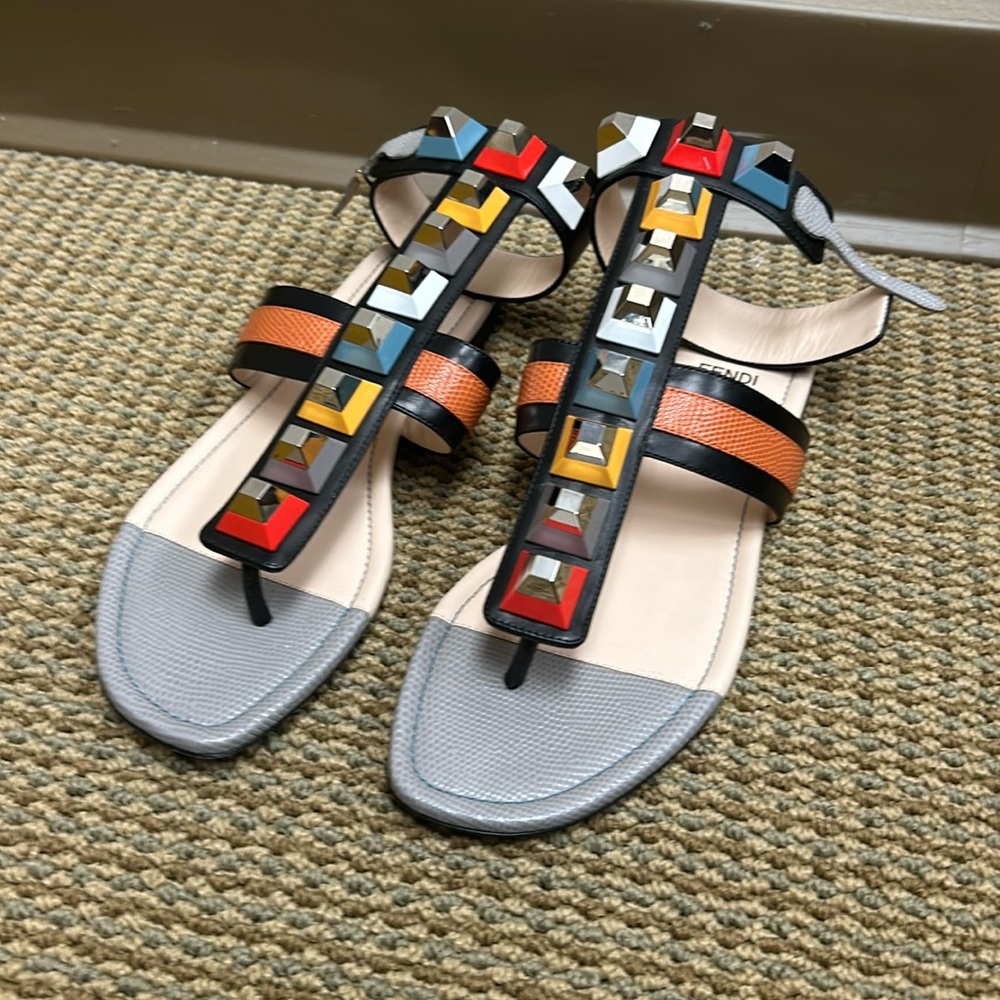 Fendi Multicolor Stud Ankle Strap Sandal